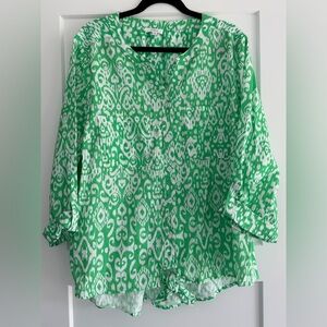 NWOT Nuco Button-Down Green & White Tie Front Patterned Women's Blouse, Size 2X